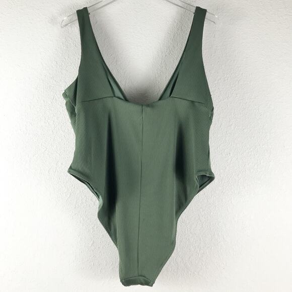 NWT H&M Ribbed High Leg Padded One Piece Swimsuit Bathing Suit Green Size XL - Picture 2 of 8